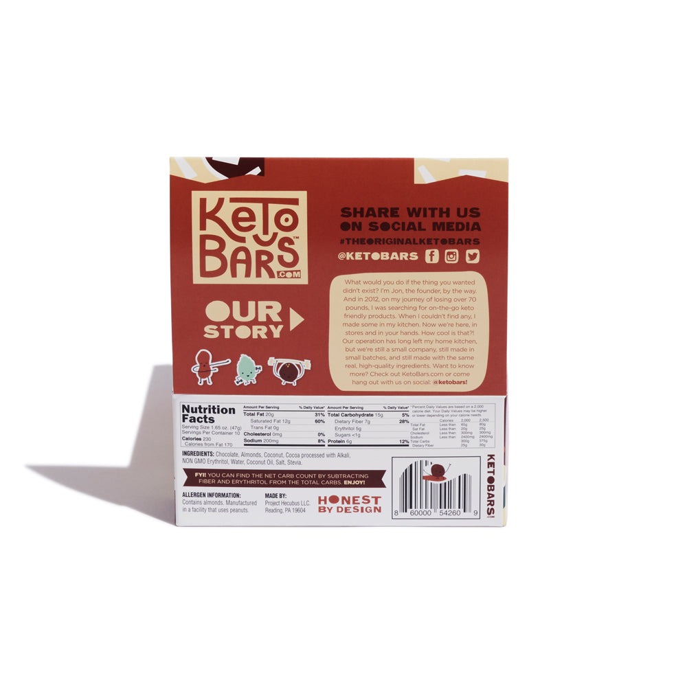 Dark Chocolate Coconut Almond Keto Bars, 10 pack.