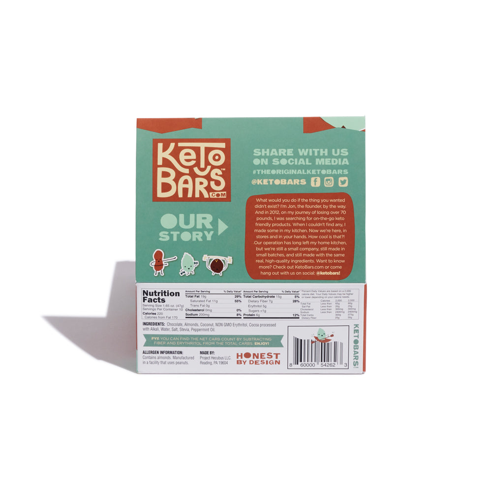 Mint Chocolate Keto Bars, 10 pack.